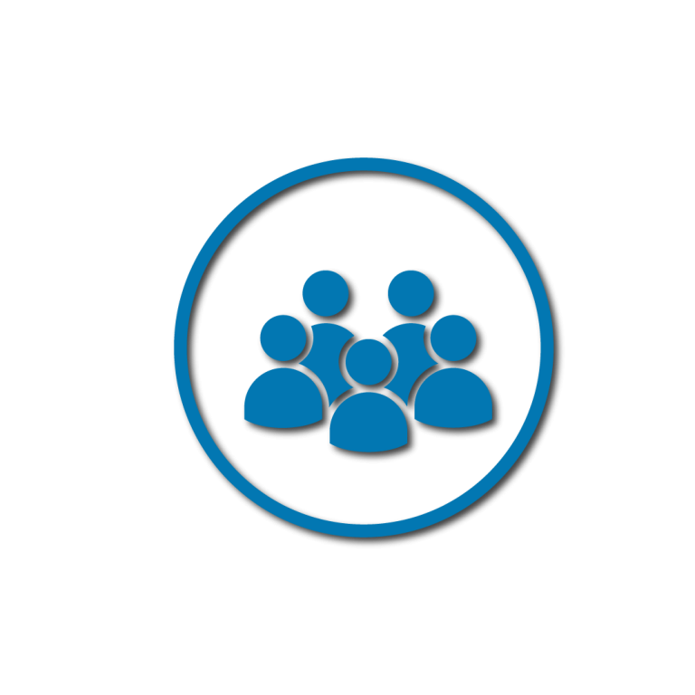 Symbol mit fünf stilisierten Personen in einem blauen Kreis zur Darstellung des Umfelds.