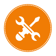 Handwerker im In- und Ausland Orange runder Hintergrund mit Schraubenschlüssel und Schraubendreher-Icon in Weiß zur Darstellung von Handwerker im In- und Ausland